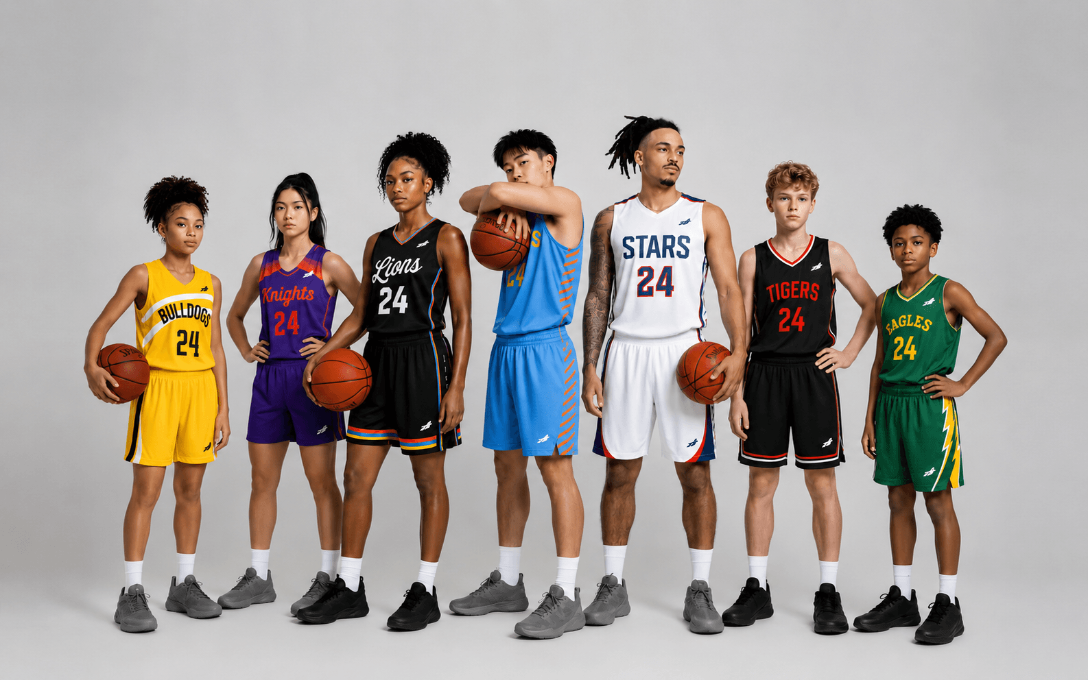 Team roster in custom uniforms